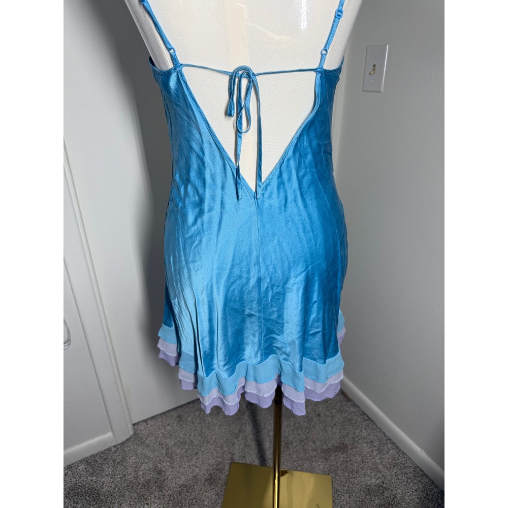 Y2K Victoria's Secret Silk Chiffon Ruffle Blue Bow Mermaid Vintage Slip Dress M - Picture 7 of 10